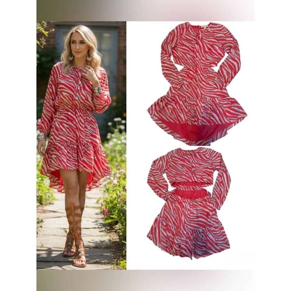 Michael Michael Kors Cotton Lawn Cutout Mini Dress In Zebra Geranium Red/Pink XL